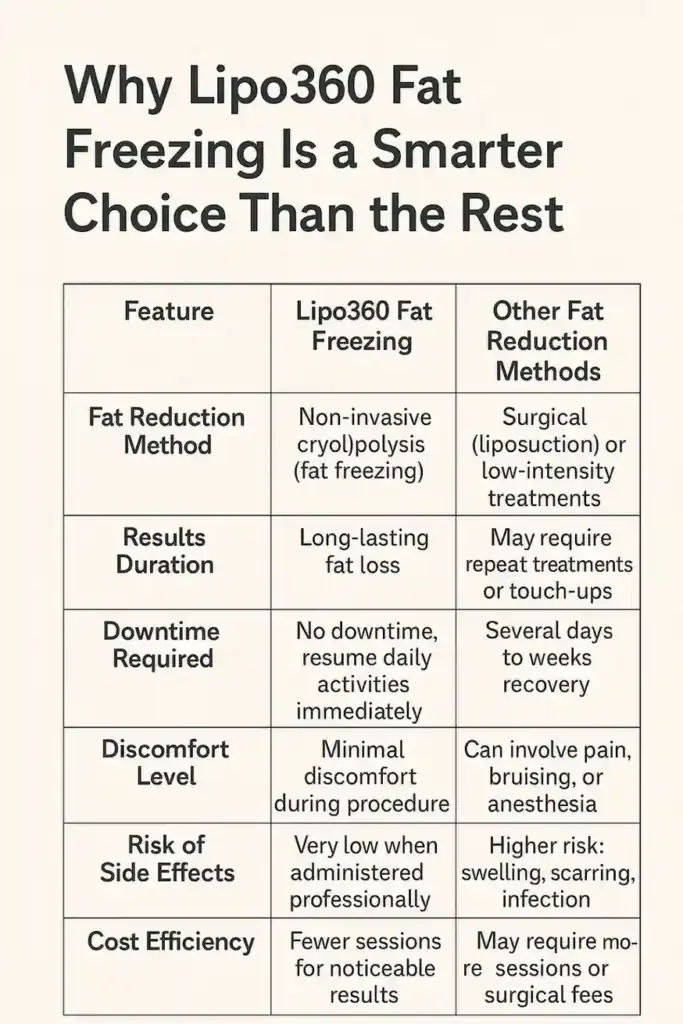 Is it possible to permanently freeze fat cells? 2 Table showing benefits of fat freezing to remove fat cells Ruislip from Lipo 360